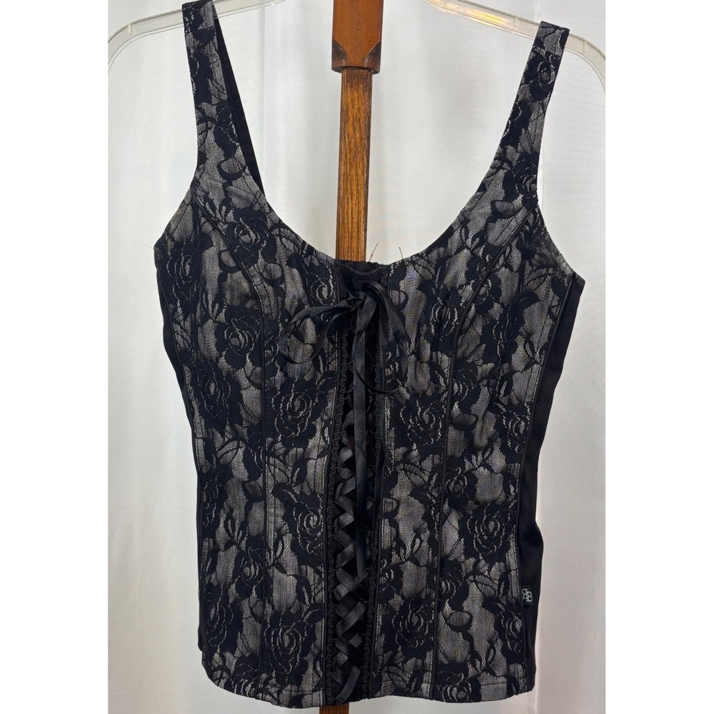 Royal Bones Black Lace Overlay Tank Top - Picture 4 of 10